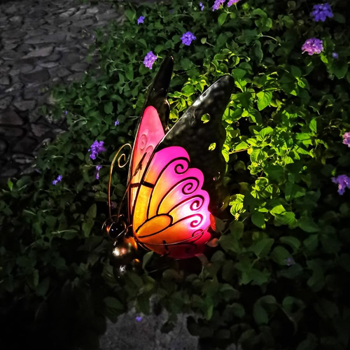 2 in 1 Waterproof Solar Butterfly Garden Light Metal and Glass Decorative Lights