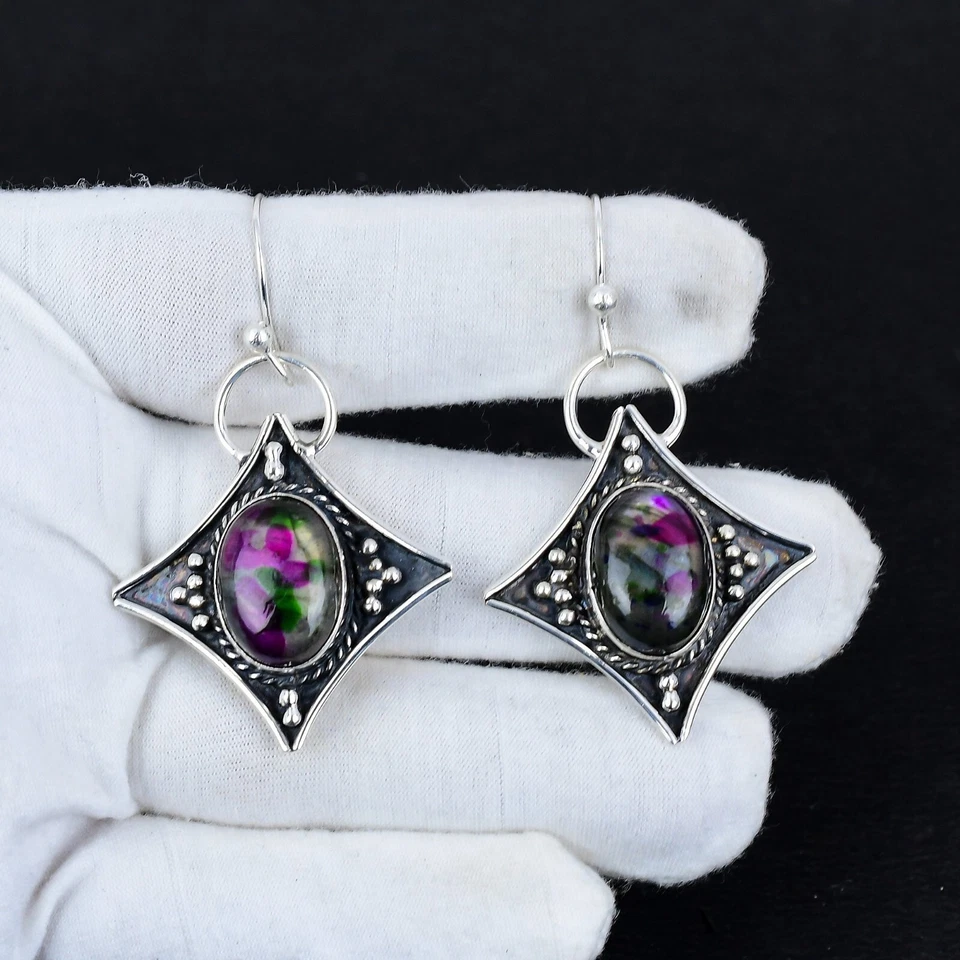 Colorful Labradorite 925 Sterling Silver Handmade Jewelry Earring Birthday Gift - Image 2 of 4