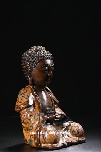 8.6"Old China Dynasty Cloisonne Enamel Bronze Shakyamuni Amitabha Buddha Statue - Picture 6 of 8