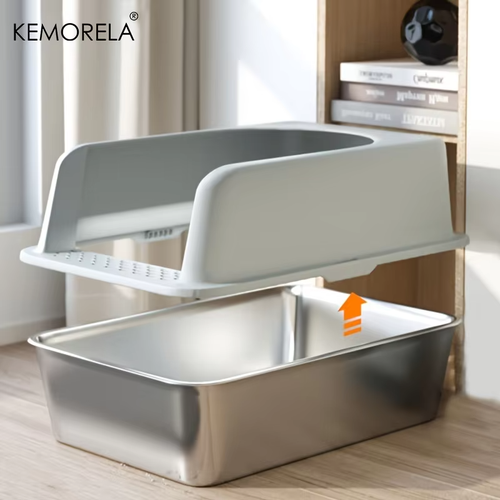 Semi-closed Stainless Steel Cat Litter Box with High Sided - Picture 6 of 24