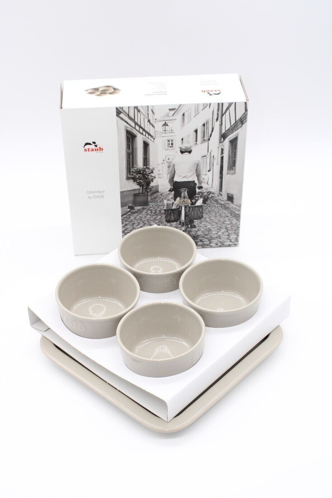 Staub Tapas Set Dipschalen Tablett Keramik Grau 21,5 x 21,5cm -0,15 L- 8er set
