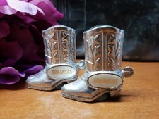Vintage Metal made in Japan Cowboy Boots Salt Pepper Shaker Set Arkansas 26b7