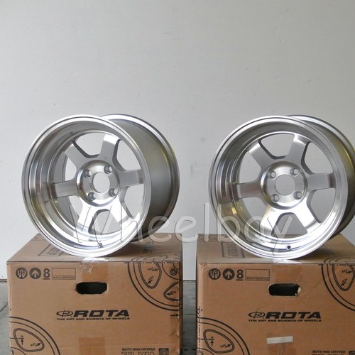 4 PCS ROTA WHEEL GRID V 2 ) 15X8 & 2) 15X9 4X100 0 67.1 FULL POLISH SILVER - Picture 2 of 5