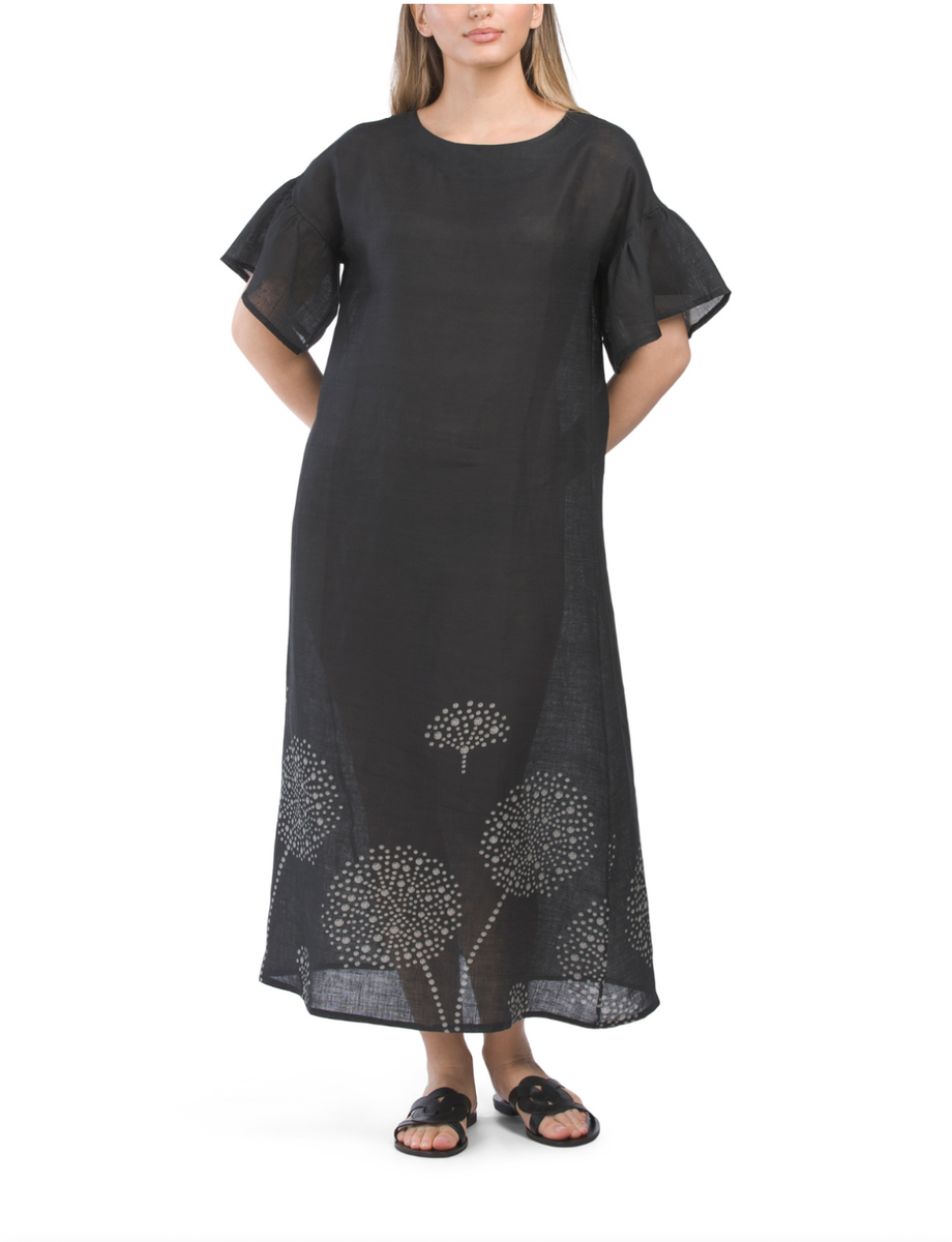 NWT LE RAGAZZE Made in Italy Black/White Floral 100%Linen Maxi Dress SZM NWT LE RAGAZZE Made in Italy Black/White Floral 100%Linen Maxi Dress SZM