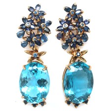 925 Sterling Silver 18 x 25 mm. Sky Blue Topaz  Blue Sapphire Earrings