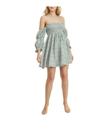 Nordstrom LUSH Smocked Square Neck Mini Dress in Medium