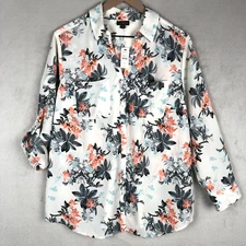 NWT TALBOTS Nantucket Top Plus Sz 1XP Petite Floral Print Button Up Roll Tab $99