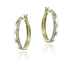 18K Gold over 925 Silver Diamond Accent Stripe Hoop Earrings
