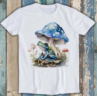 Lustiges Geschenk T-Shirt Pilz und blau Frosch Kröte Aquarell 1849