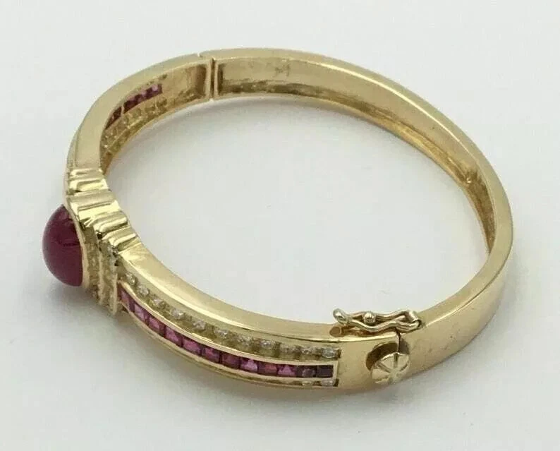 9CT Oval Cut Lab Created Ruby Red 14K Yellow Gold Plated Women's Bangle Bracelet - Image 3 of 4