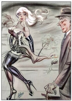 Bill Ward Vintage Pin-Up Windy Comic Art Illustration Matted Colorized Print