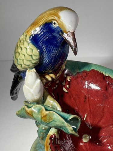 Majolika Vogel auf Seerose von oder im Stil von Joseph Holdcroft Porzellan - Bild 9 von 24