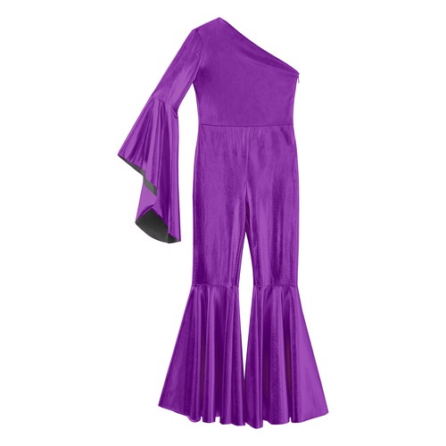 Kids Girls Dance Jumpsuit 1Psc Romper Wide Leg Shiny Metallic Bodysuit - Picture 32 of 78