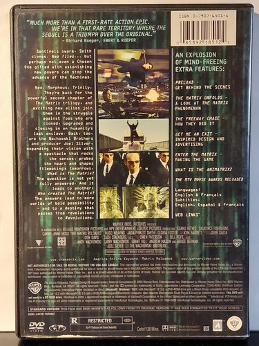 The Matrix Reloaded (2 disc fullscreen DVD) Keanu Reeves, Laurence Fishburne - Picture 5 of 6