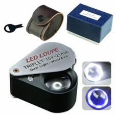 21mm Jeweler Antique Magnifier Eye Loupe 10X Magnification Optic w/ LED&UV light