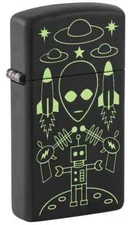 Zippo 46691, Alien Invasion Design, Slim Size Black Matte Lighter, NEW