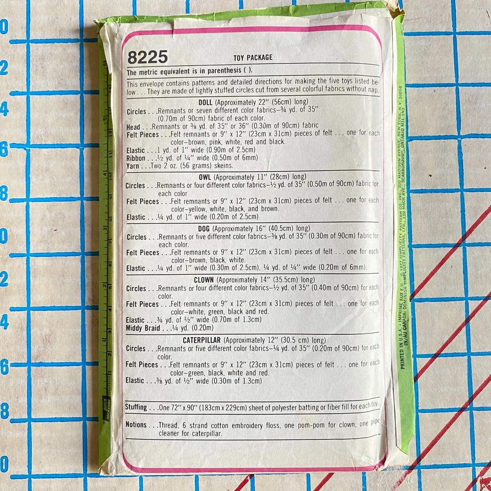 Uncut 1970s Toys Pattern Simplicity 8225 - Image 2 of 3