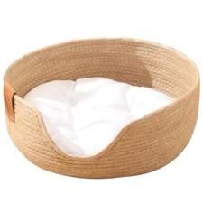 Woven Cat Bed Summer Pet Nest with Breathable Rattan Basket and Cushioned Mat...
