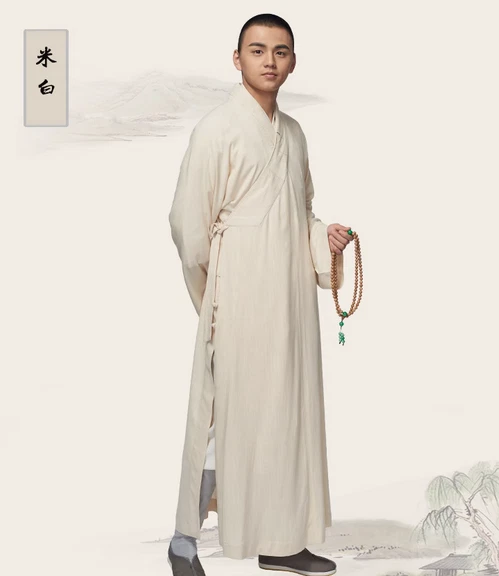 Shaolin Buddhist Monk Dress Meditation Cotton Linen Long Robe Gown Kung Fu Suit - Image 4 of 4