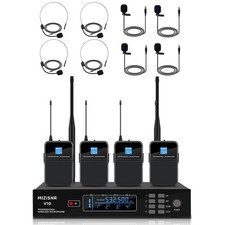 4 Channel Wireless Lapel Microphone, Set of 4 Headset  Lavalier Mics with 4x...