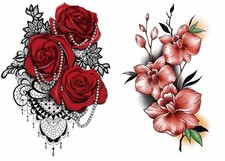 Large Colorful Flower Temporary Tattoo Daisy Rose Butterfly Floral Design 6081