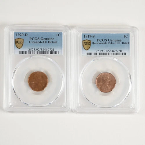 1919-S UNC Details & 1920-D AU Details PCGS Lincoln Wheat Cents 1c 31698