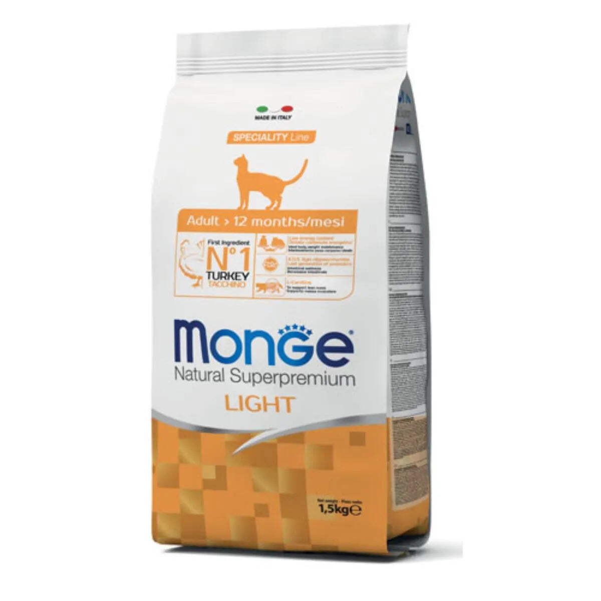 MONGE NATURAL SUPERPREMIUM LIGHT CON TACCHINO 1,5 KG.