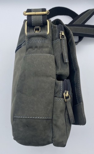 Vera Pelle Vegan Smooth Leather Unisex Messenger Bag with Crossbody - Khaki - Picture 8 of 15