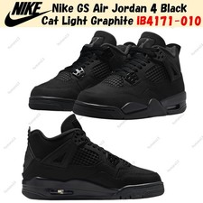 Nike GS Air Jordan 4 Black Cat Light Graphite IB4171-010 Size 3.5Y-7Y