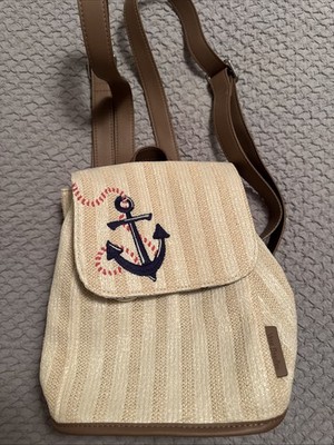 Vera Bradley Women s Straw Mini Backpack Purse Regatta Anchor Navy NWT