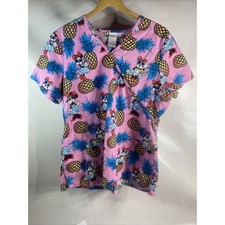 Disney Minnie Mouse Scrub Top Size Large Pink Pineapples Nursing Medical Large