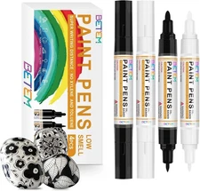Betem 4 Count Dual Tip Oil Based White Black Paint Markers Pens(0.7mm & 3mm), Pe