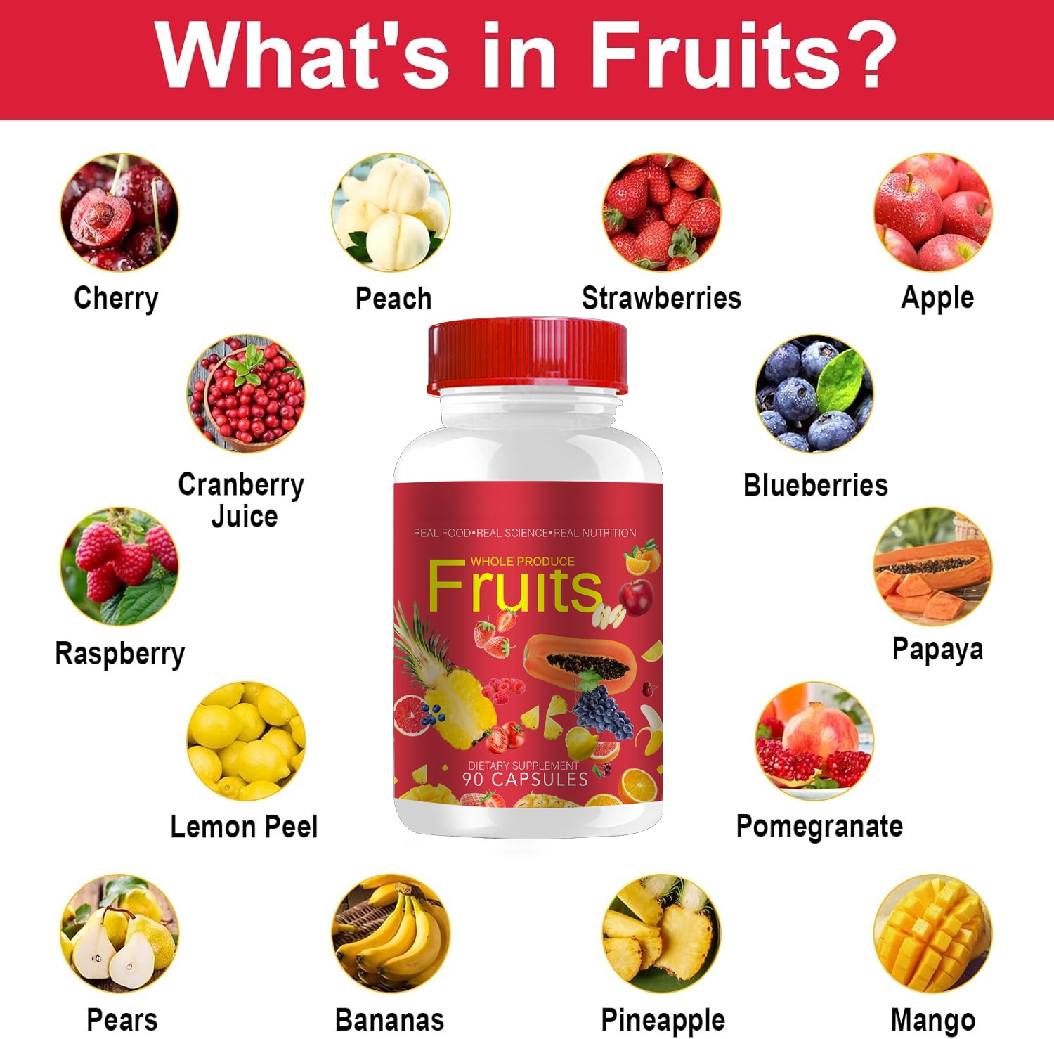 1 Set Fruits and Veggies Supplements - 90 Fruit Capsules, 90 Veggie Capsules New