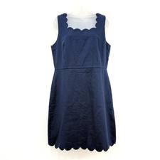 J Crew Dress Womens 12 Navy NWT Basketweave Scallop Coastal Classic Sleeveless