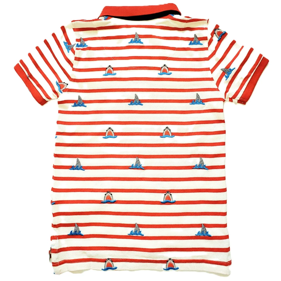 Mini Boden Boy's Embroidered Polo Shirt in Red/Ivory Sharks Sizes 4-5, 5-6, 8-9 - Image 2 of 4
