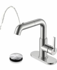 KENES Single Hole Bathroom Faucet with Pull Out Sprayer  Pop-Up Brushed Nickel