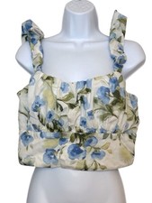 Abercrombie  Fitch Blue Floral Smocked Crop Ruffle Strap Bustier Tank