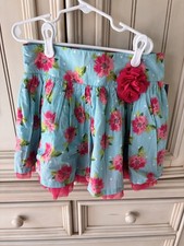 Cherokee Girls Aqua Pink Floral Skirt with Hot Pink Trim NWT Sz L 10/12