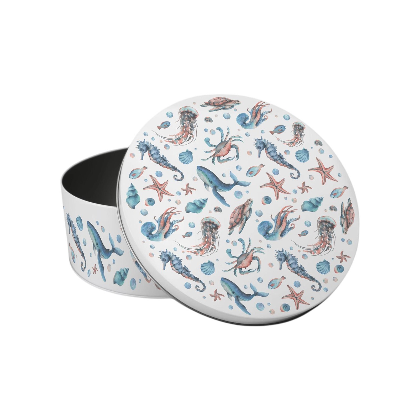 Sea Life Small Cake Tin - Coastal Themed Round Metal Storage Gifts for Baking