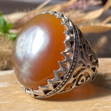 925 Silver Men's Ring natural yemeni honey agate aqeeq eye sulaimani          