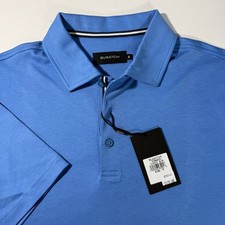 Image of Bugatchi Mens Classic Blue 100% Pima Cotton Short Sleeve Polo Shirt Medium NWT