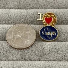 I Love Heart Kroger Grocery Stores Enamel Gold Tone Employee Pin Pinback #59955