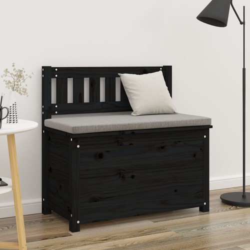 Black Solid Pinewood Bench 80x41x77 cm with Backrest for Home Storage - Picture 3 of 5