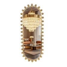 Oval Full-Length Wall Mounted Mirror 20" x 51", Antique Gold Beaded Beveled M...
