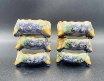 6-Pc Open Salt Cellar Dips Pansy Vienna Austria Footed Set of 6