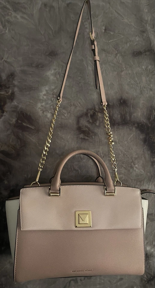 MICHAEL KORS Women's Sylvia Pink Crm Leather Satchel Crossbody Shoulder HandBag - Image 4 of 4