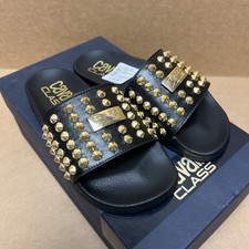 ROBERTO CAVALLI CLASS Pyramid Stud Sandals BLACK SIZE 6.5/100 AUTHENTIC