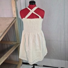 American Eagle Mini Dress Size XL Smocked Floral Tiered Beige Cream Linen F853