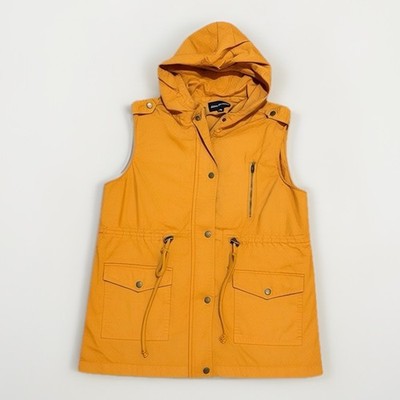 Zenana Outfitters Dark Yellow 100% Cotton Hooded Vest, Cargo XL Full Zip Women s