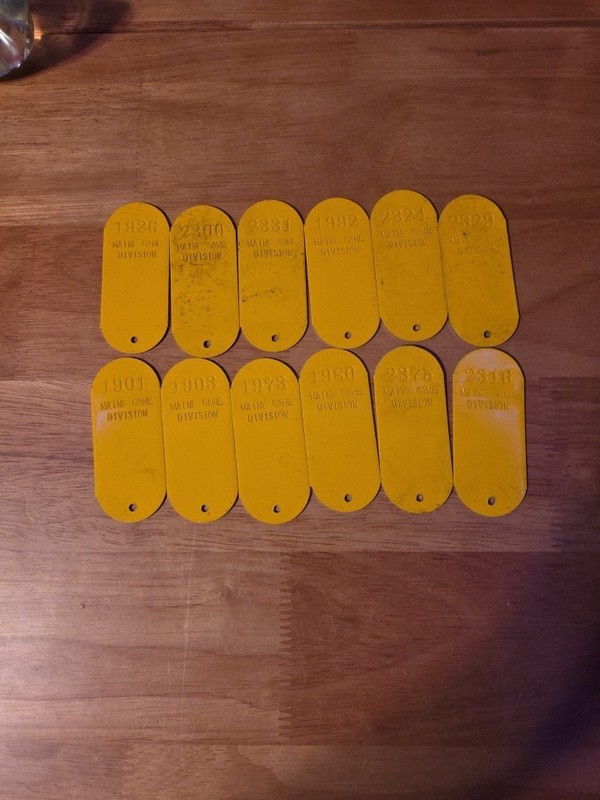 Main Game Division Metal Game Tags. Lot Of 12